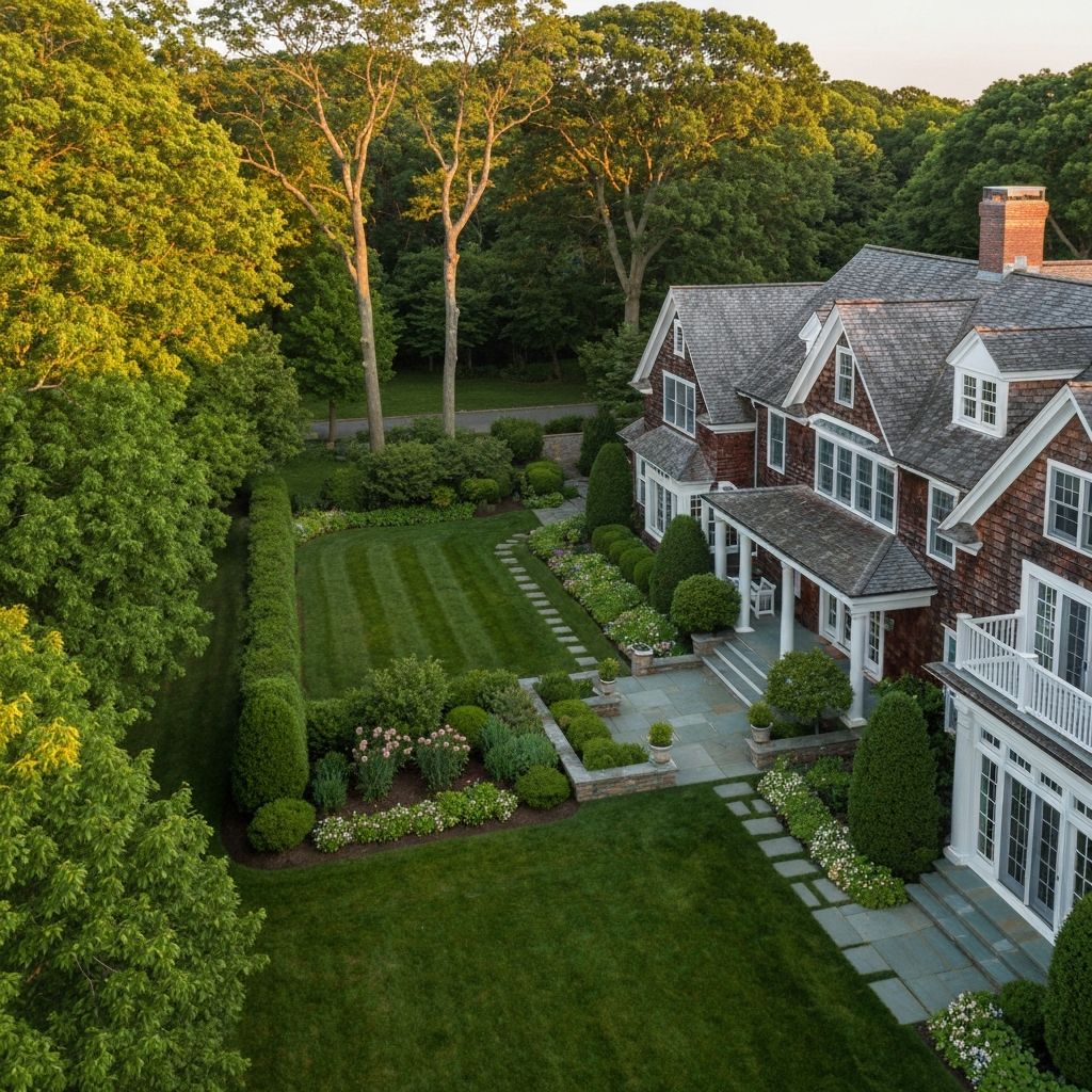Aerial view of a Connecticut shoreline home