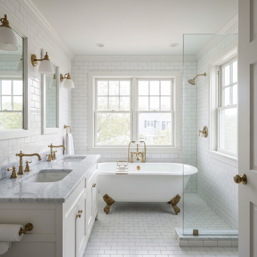 Luxury bathroom renovation with freestanding tub and glass shower enclosure