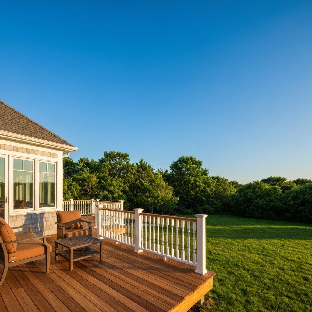 Freshly restored cedar deck on a coastal Connecticut home